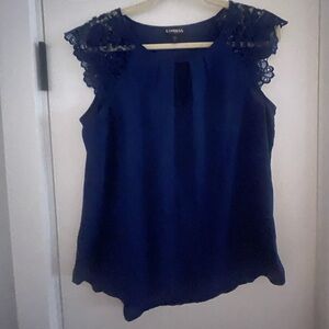 Express Blue Lace Accent Blouse